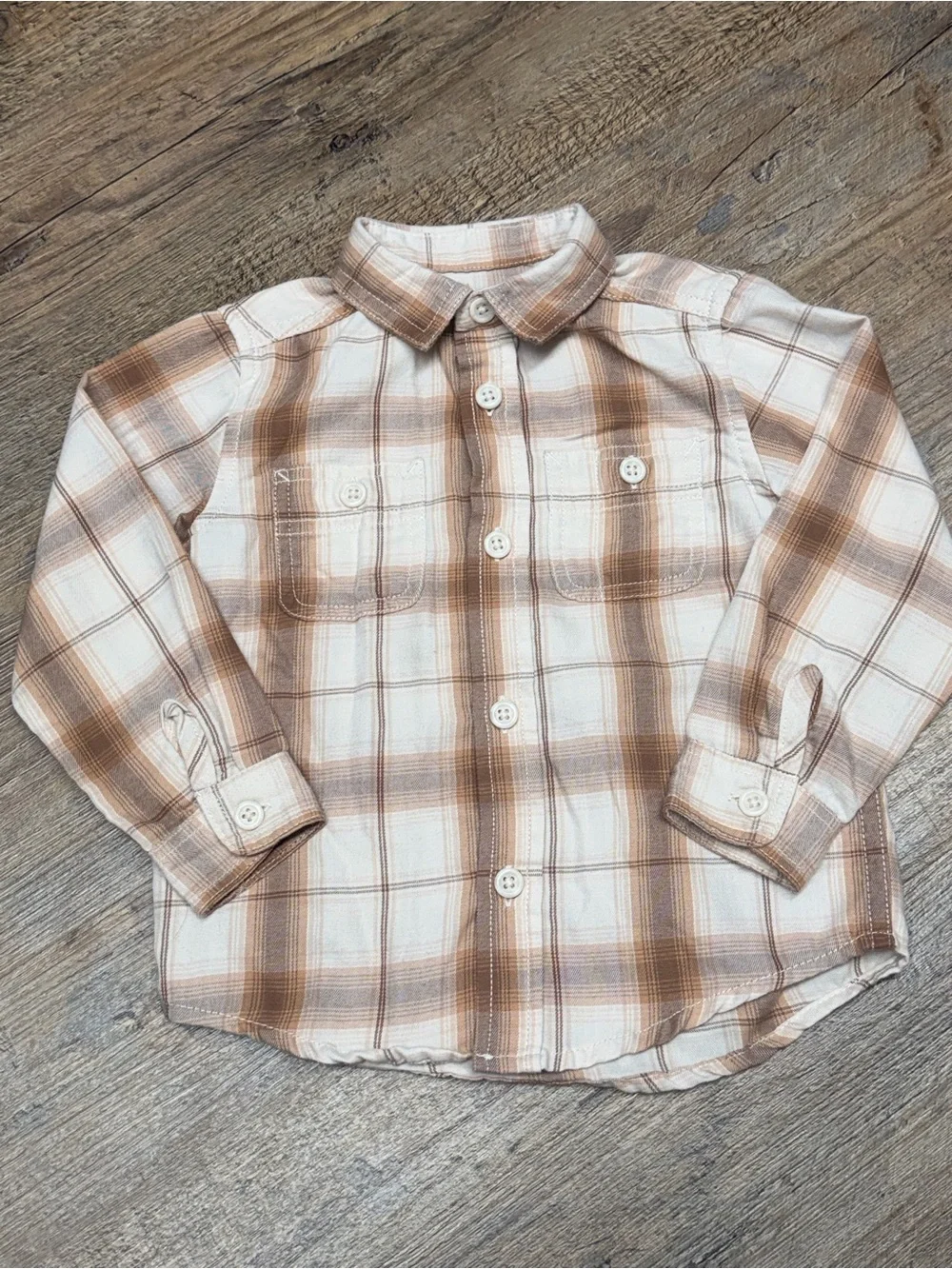 The Children's Place Cream & Brown western Plaid Button-Down Shirt size 2t